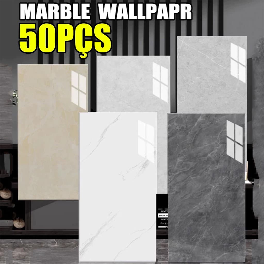 10 PÇS Placas Adesivas Mármore Autocolante 3D Parede e Piso 60x30cm Lavável Decorativa para Quarto Sala Cozinha Banheiro
