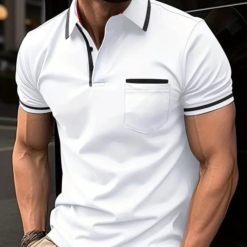 Camisa POLO com bolso de botão Camisa POLO esportiva masculina