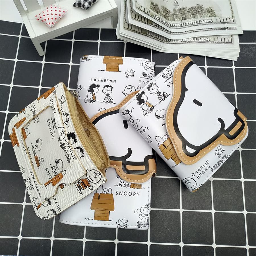 Cute Snoopy Wallet Long Short Girl Heart PU Coin Purse Cartoon Folding Carteira Bonito Snoopy Carteira Longo Curto Coraç