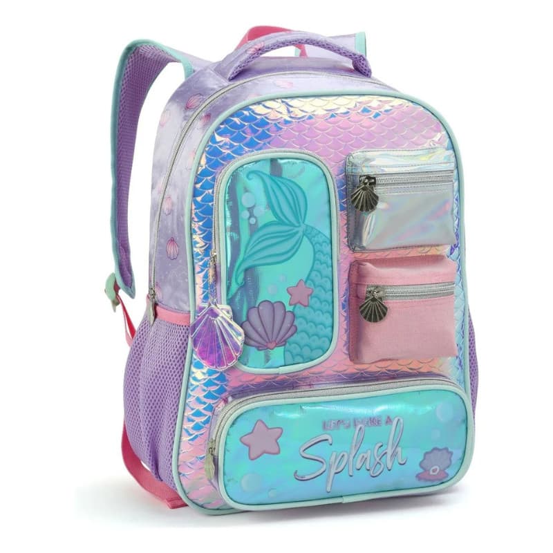 MOCHILA DE COSTAS INFANTIL FEMININA 17" CONCHA SEREIA SPLASH