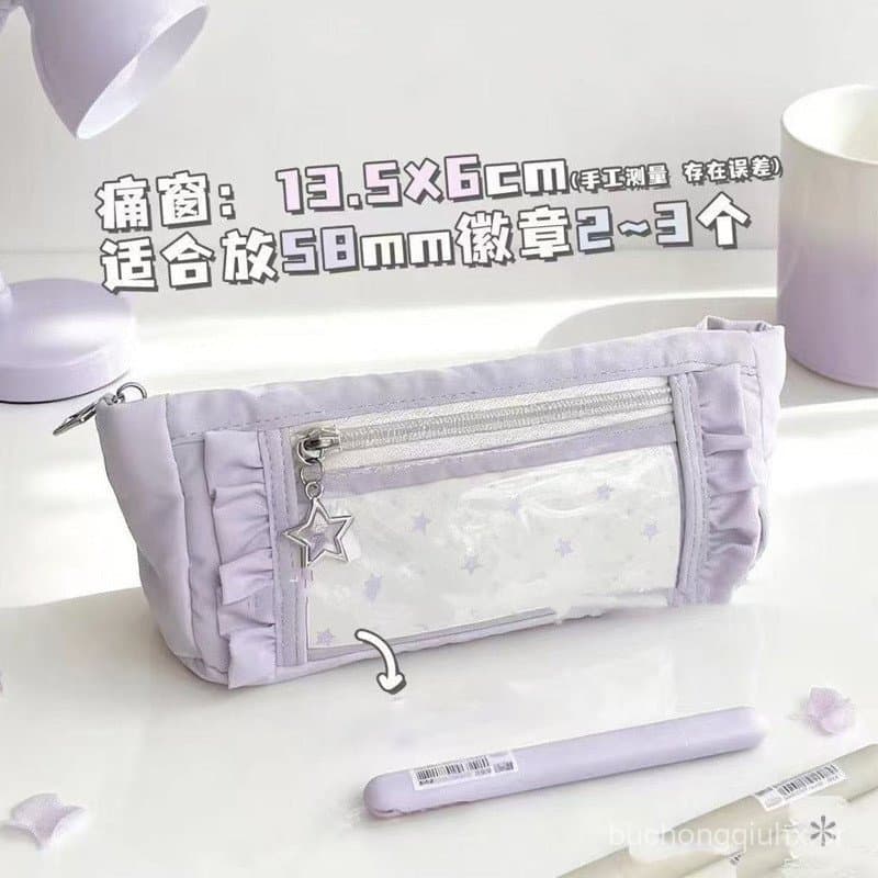 Estojo Ita com Renda Novo, Necessaire Grande para Exibir Broches, Material Escolar Estético para Meninas
