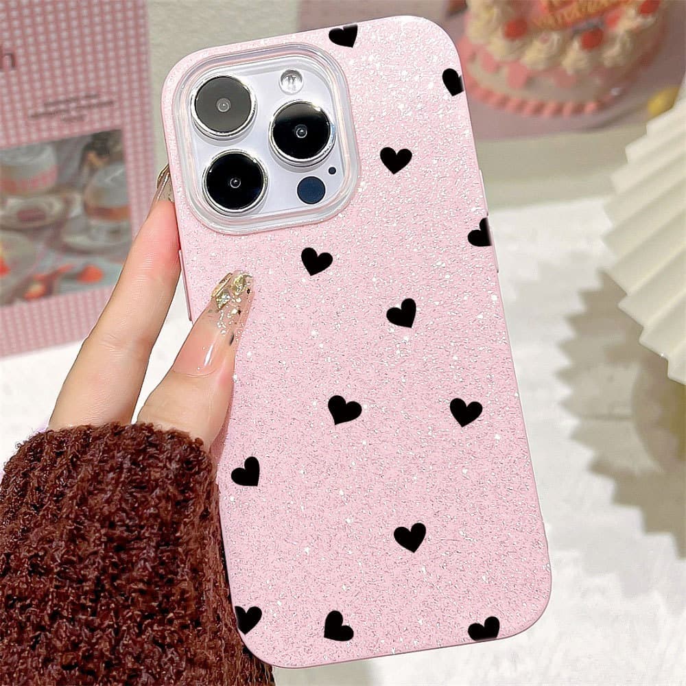 Glitter Rosa Capinha Capa Para iPhone 17 Ar 16 15 14 Plus 13 12 11 Pro Max XR Glitter Amor Anti-Impacto