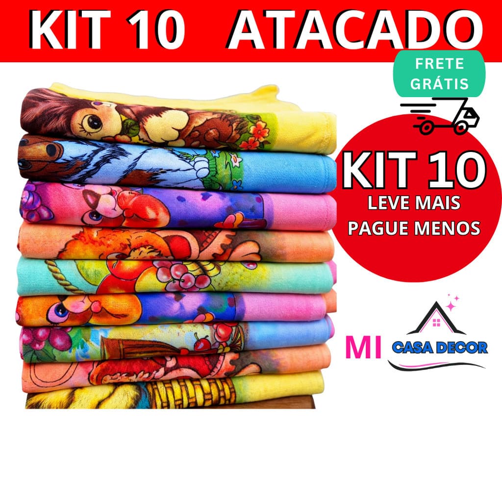Pano De Prato Colorido Estampado Kit 10 uni