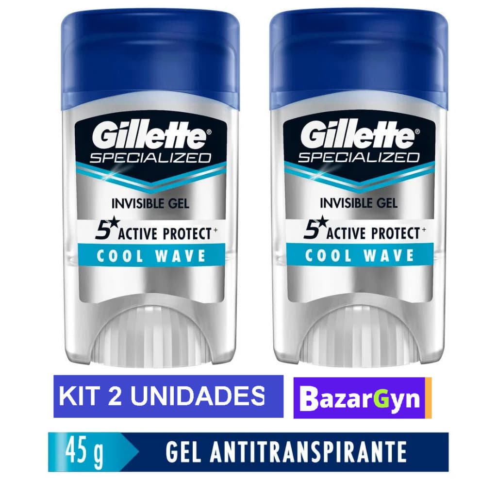 Kit 2 Desodorante Gel Gillette Clear Cool Wave 45g. Stick