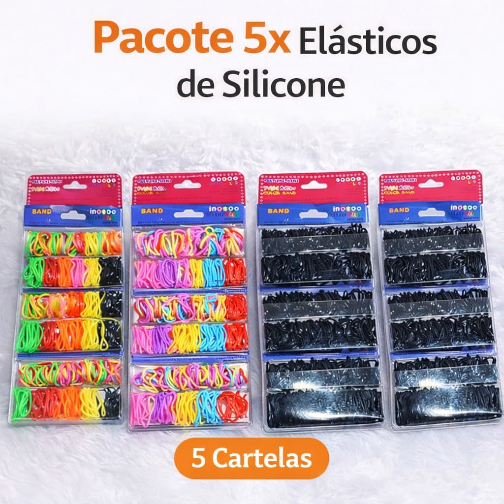 Elásticos de Silicone Coloridos – Cartela com 5 Compartimentos para Cabelo e Uso Diário