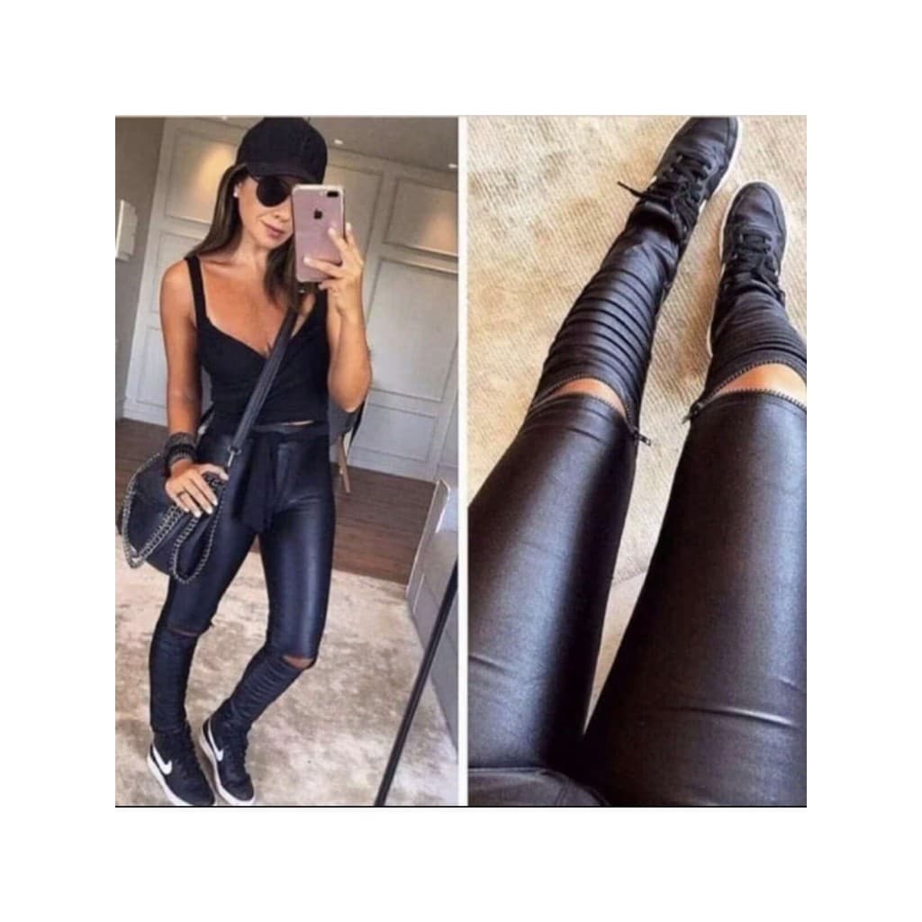 Calça Legging Couro Feminino Com Zíper Calça Feminina Moda Blogueira