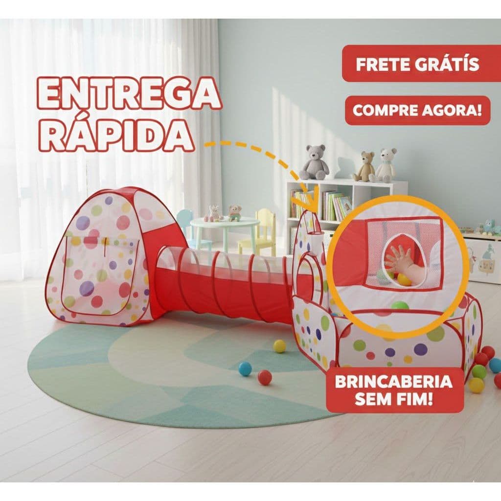 Barraca Infantil 3 em 1 com Túnel e Piscina de Bolinhas - ZP-1726