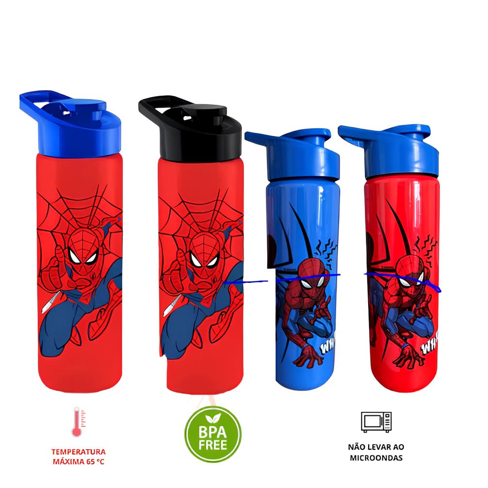 Garrafinha Infantil Homem-Aranha 750 ml – Squeeze Super-Herói, Livre de BPA, Tampinha Ideal para Escola