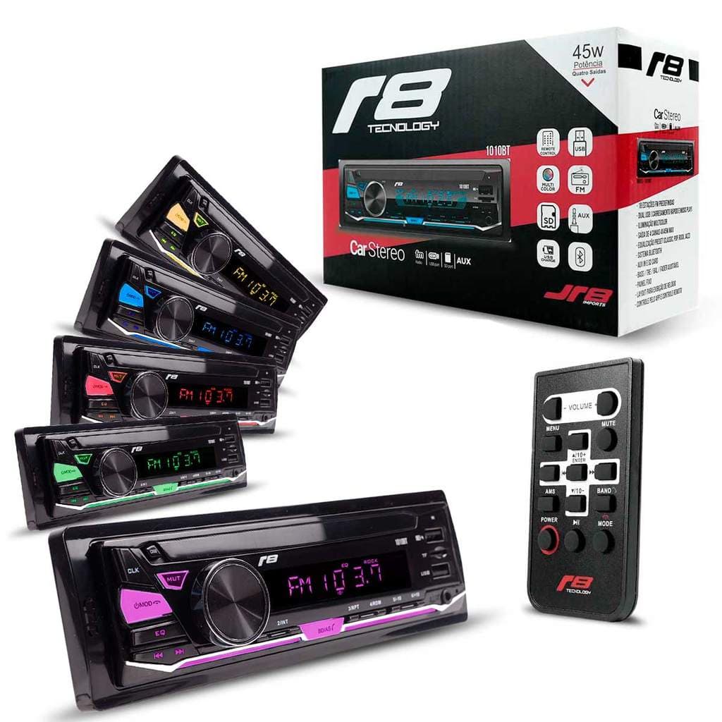 Radio Som Auto Bt Usb Carga Rápida Led Multicor Jt1010bt