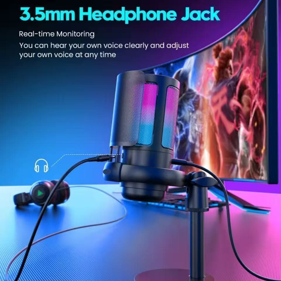 Microfone Gamer Condensador Podcast Alta Sensibilidade Rgb Microfones e Gravadores USB - MGC