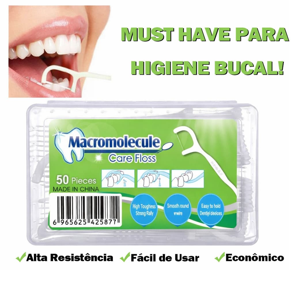 Palito com Fio Dental Portátil na Caixa 50/100/200/300 Unidades Higiene Bucal