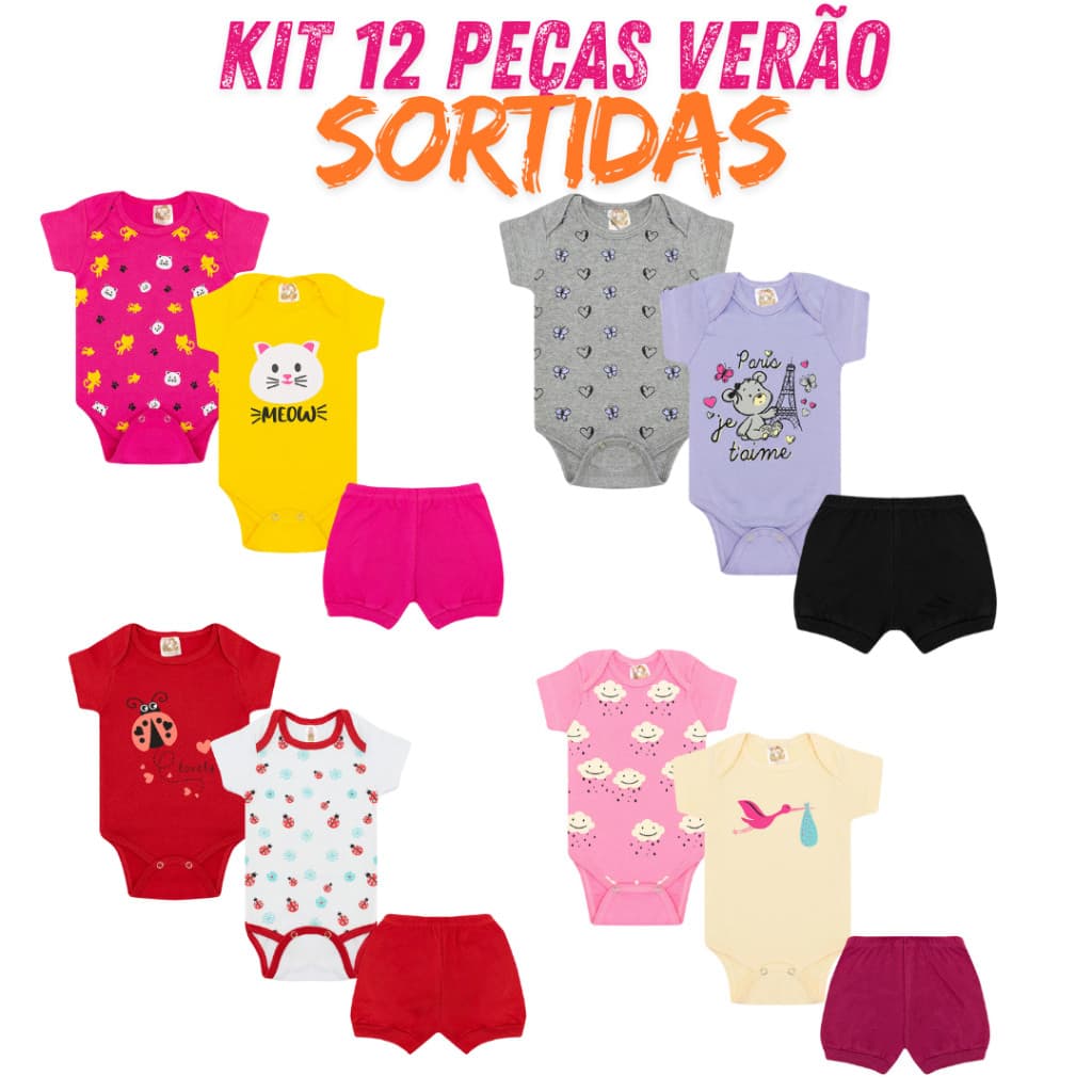 Kit body Bebê 12 peças conjunto Roupa infantil Algodão Menina e Menino