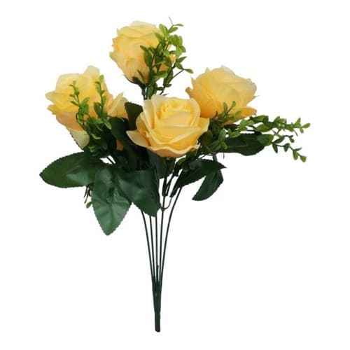 Rosas Amarela Buquê Artificial de Rosas Amarela c/5 Botões Decoração Casamento