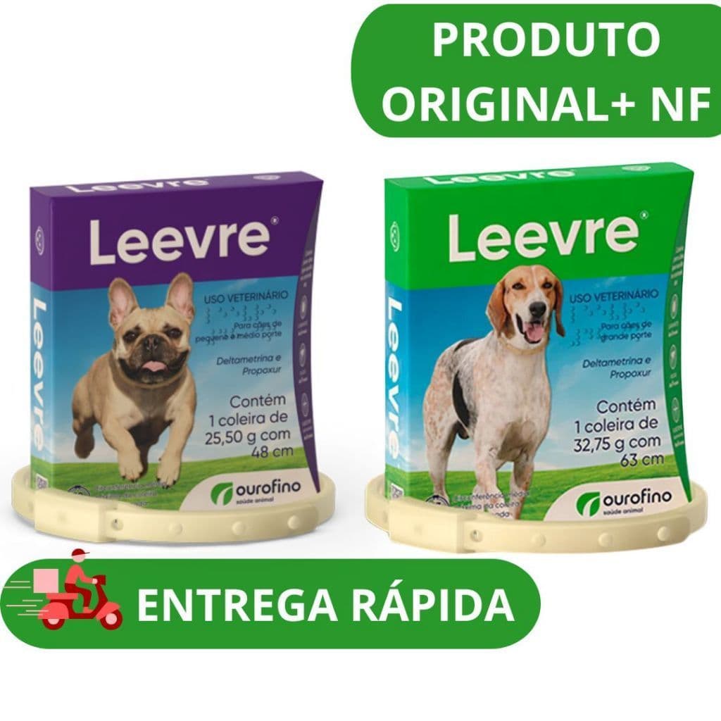 1 X Coleira Leevre P + 1 X Leevre G Antipulgas Carrapato Leishmaniose