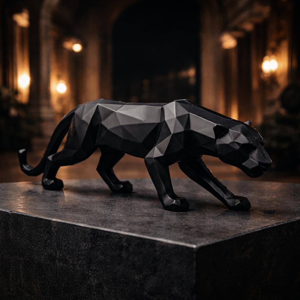 Escultura Pantera Negra Geométrica Estatueta De Decoração Casa Estatua Rack Sala Quarto Preto Branco