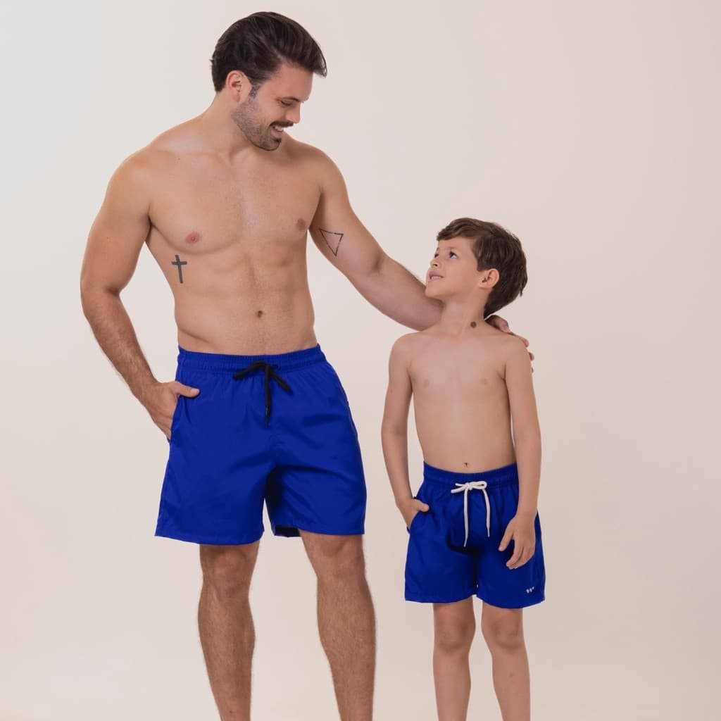 Kit Short Tactel Tal Pai e tal Filho Combinadinho Bermuda iguais Praia Piscina Verao Adulto e Infantil