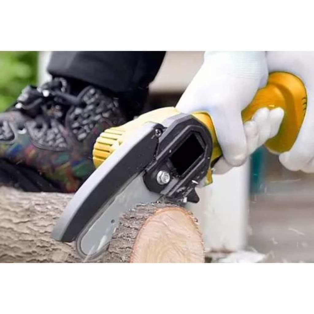 Mini Motosserra Elétrica Bivolt Com Bateria Recarregável Portátil Poda Jardim Compacta Leve