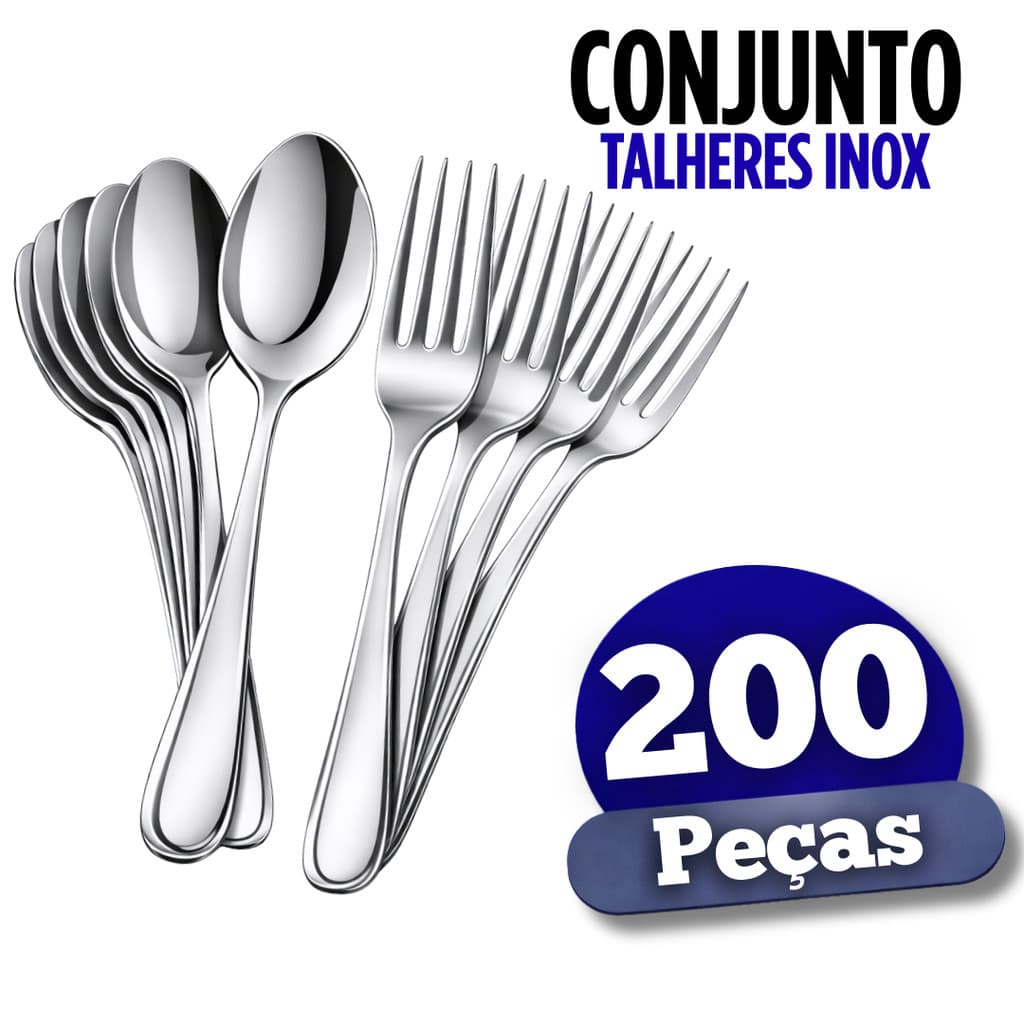 Jogo de Talheres Inox 200 Unidades Talher Perfeito para Restaurante Kit com 200, 100 e 48 Unidades