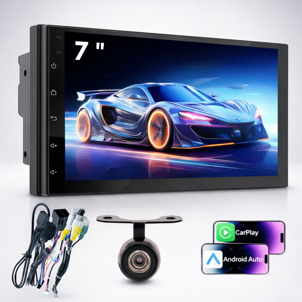 Central Multimídia Universal 7" Carplay Android Auto Bluetooth + Kit Câmera de Ré Borboleta Brinde