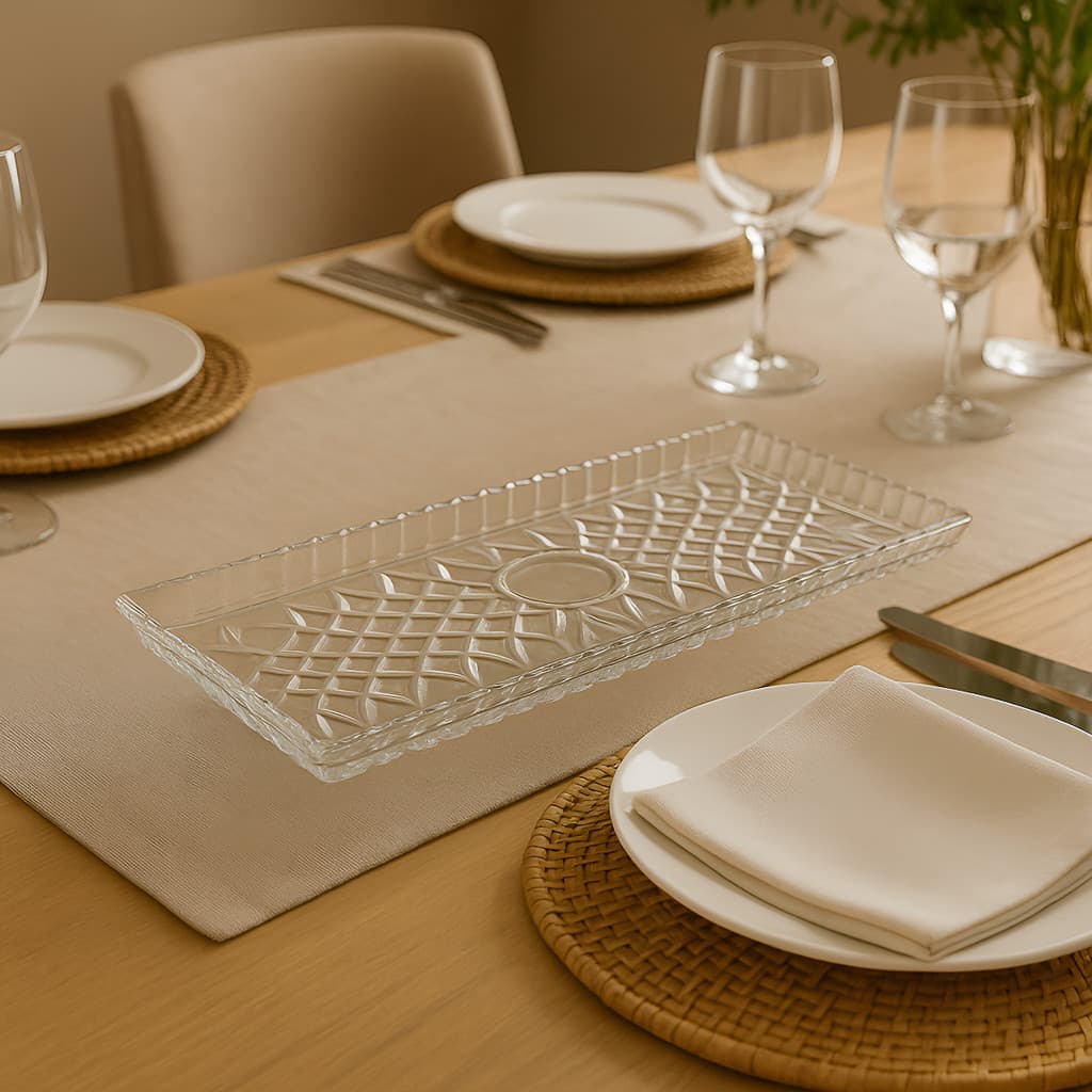 Travessa Bandeja de Vidro Cristal Diamond Para Servir 28,5cm Lyor Transparente