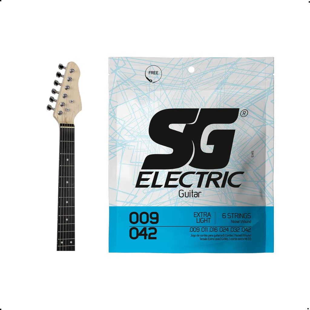 Encordoamento Cordas Guitarra 0.09 SG Níquel Extra Leve