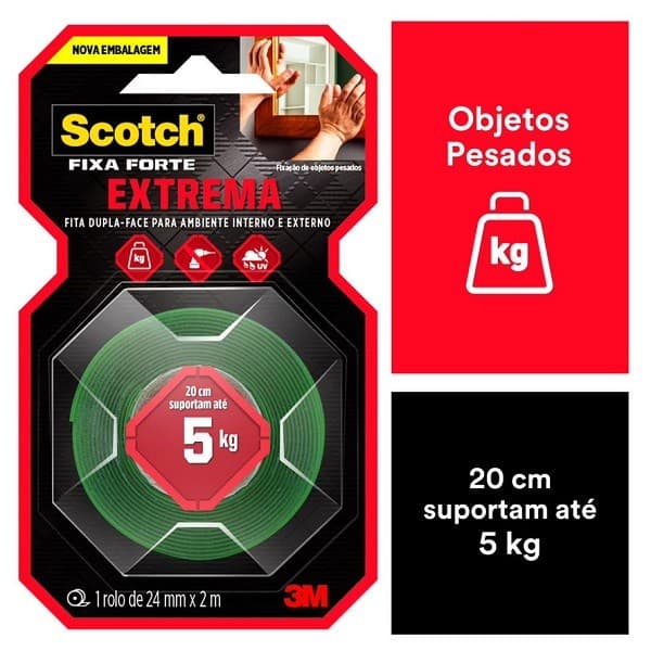 Kit 12 Fita Dupla Face Fixa Forte EXTREME 3M 24MM X 2M