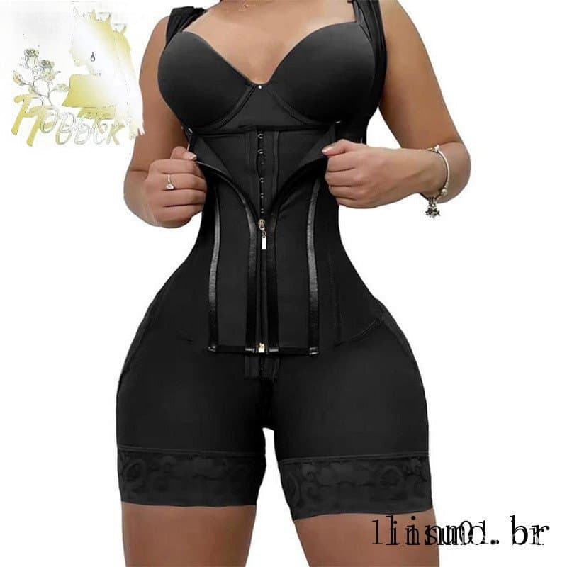 Shapewear feminino com zíper de cor sólida, modelador de abdômen de cintura alta, treinador de cintura.