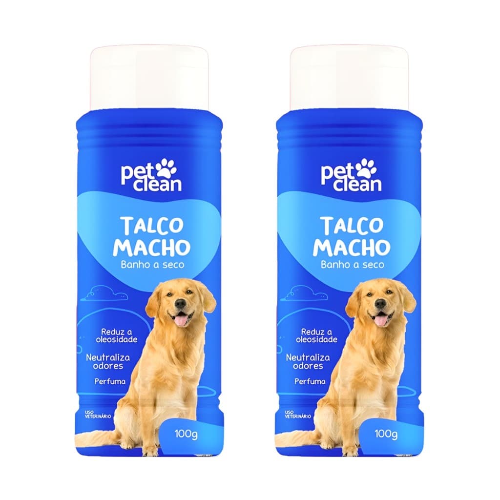 Kit 2 Talco Banho a Seco Pet Clean Macho 100g