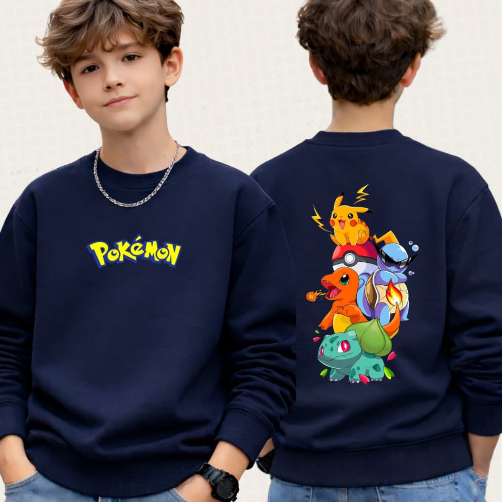 Moletom Infantil Meninos Pokemon Pikachu Desenho Anime Sem capuz