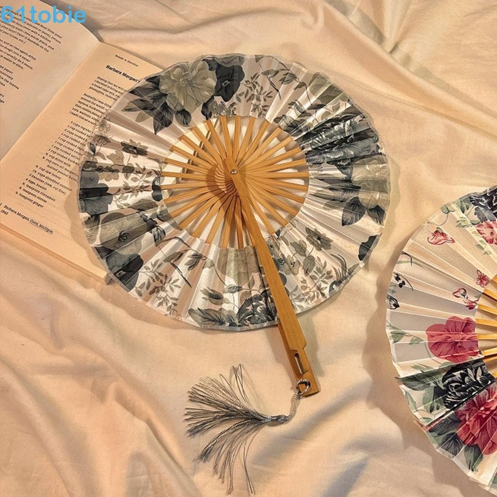 Ventilador De Mão Dobrável TOBIE , Redondo Requintado De Moinho De Vento , Leques Chineses Elegantes Com Alça De Bambu C