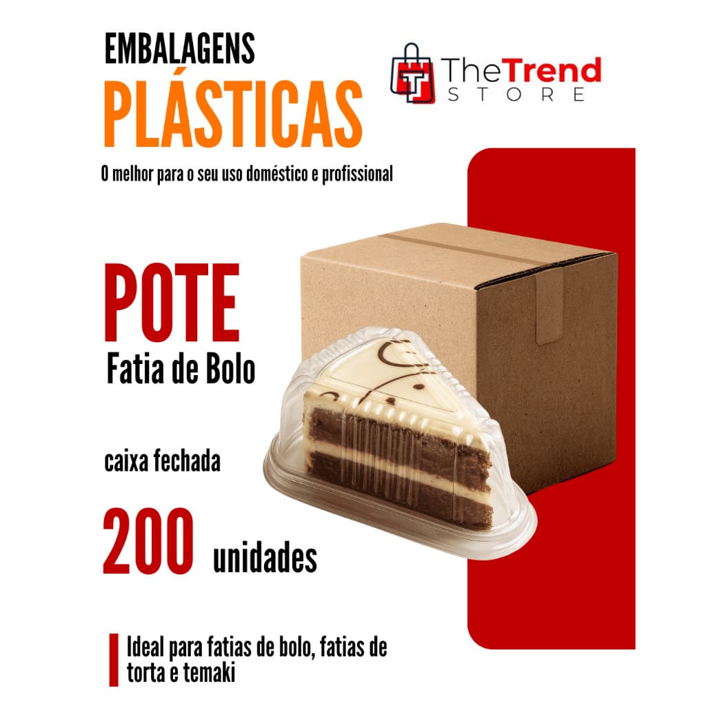 Caixa com 200 uni - ATACADO - Pote Embalagem transparente para fatia de bolo ou torta 250ml