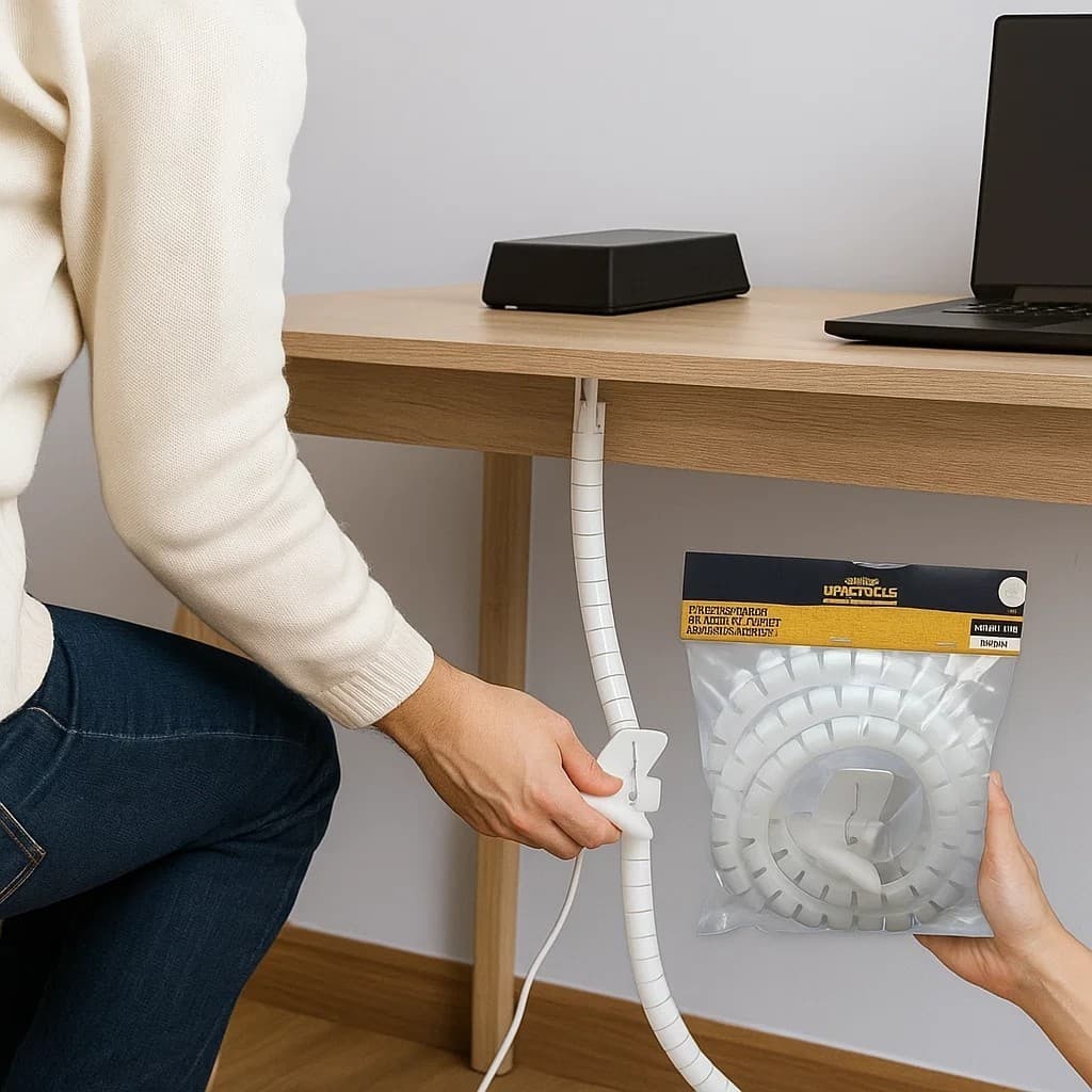 Organizador de Cabos para Mesa e Computador com Aplicador Capa Espiral para Fios