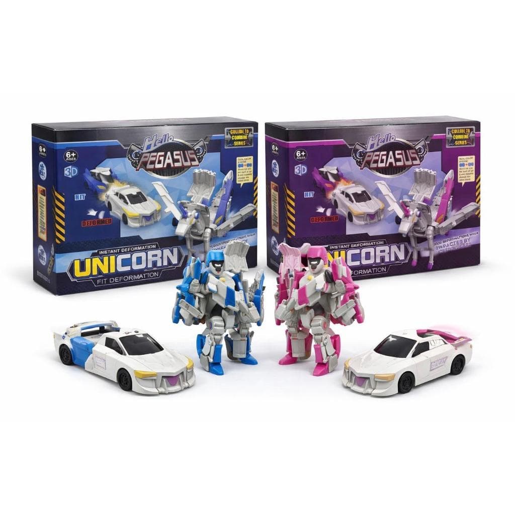 ⁠Brinquedo Carro Transformável Bate E Vira Unicórnio Ou Pegasus 2 Em 1 Vira Robô Ao Bater Brinquedo