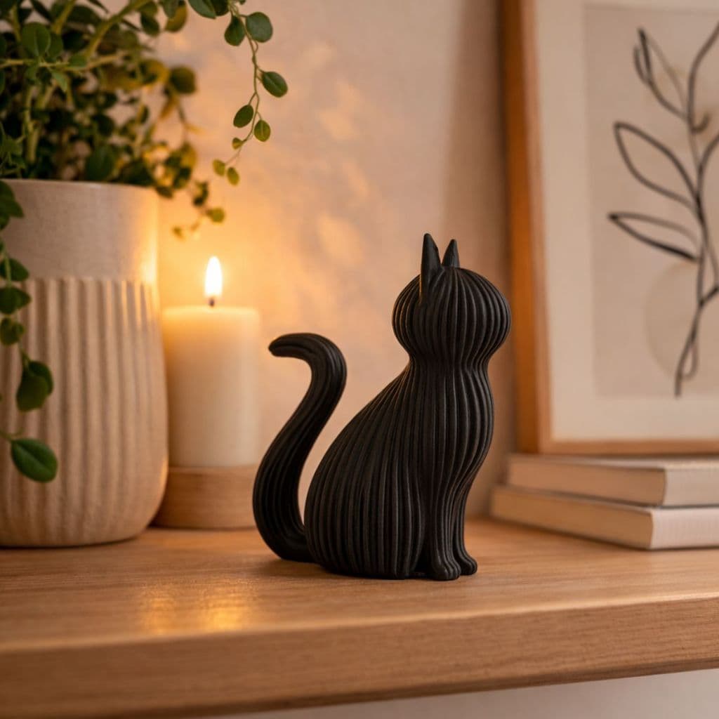 Decoração Estatueta Gato Textura Relevo