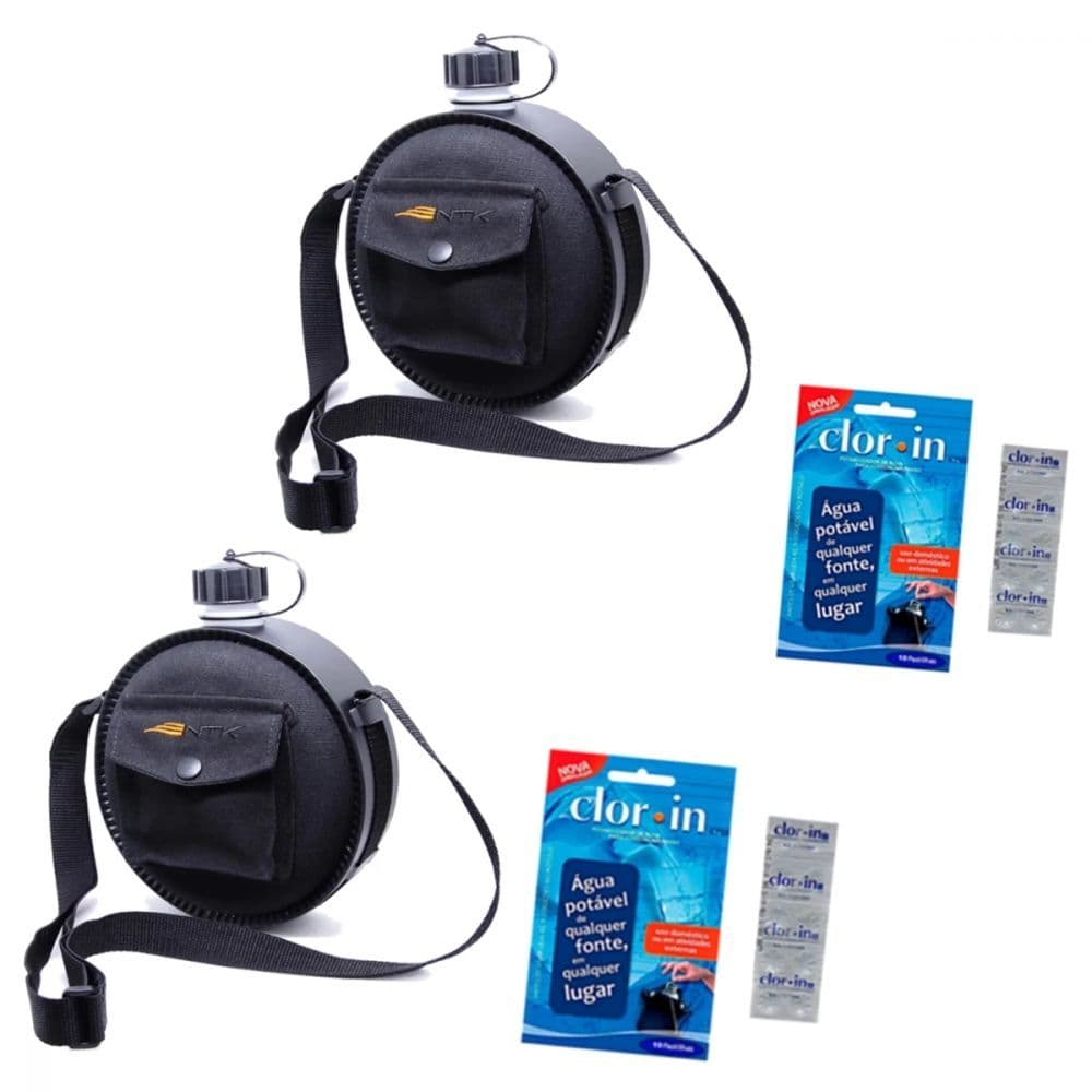 Kit 2 Cantis Onix 1,9l Cantil Militar Camping Trilhas + 20 Pastilhas Purificadoras Água
