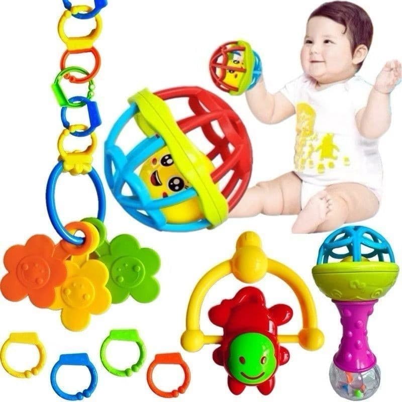 8 peças Brinquedo para Bebe Chocalho Mordedor Silicone Macio Bola Colorida Presente Para Menina e Menino Móbile