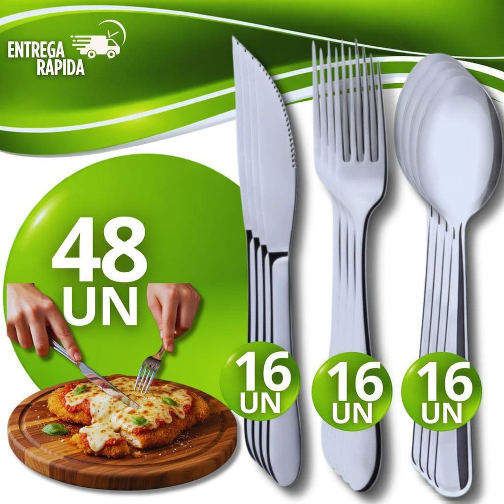 Combo Talheres 48 Uni - 16Garfos 16Facas 16Colher Faqueiro de Mesa Churrasco Bar Restaurantes Multifuncional Buffet Inox