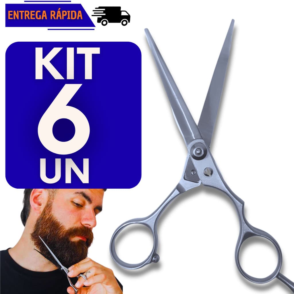 Kit 6 Tesoura Profissional 6 Polegadas Inox Corte Suave E Preciso Barbeiro Cabelo Cabeleireiro