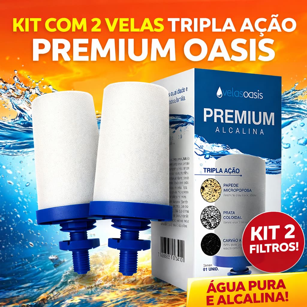 Kit 2 Velas para Filtro de Barro Tripla Ação Oasis Premium Carvão Ativado, Prata Coloidal Compatível São João Stéfani