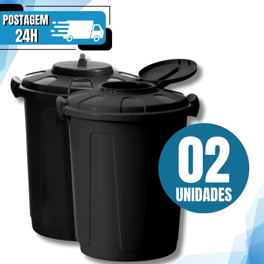 Kit 02 Unidades Lixeira Cesto Multiuso 60 Litros Tampa e Trava Higiênica Prédio Escola Edifícios Coleta Seletiva