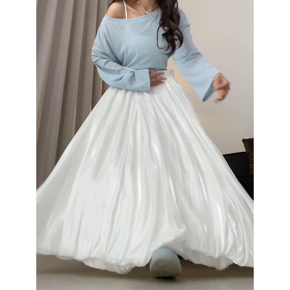 Branco Streamer saia feminina verão 2026 novo estilo cetim flor Bud saia a linha pequena saia mais magro olhar saia fofa