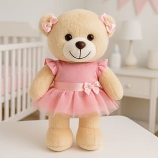 Urso de Pelúcia em Pé Vestido Balonê Menina, 22CM, Decoração de Cestas Festas  Namorados Presentes e Lembranças.