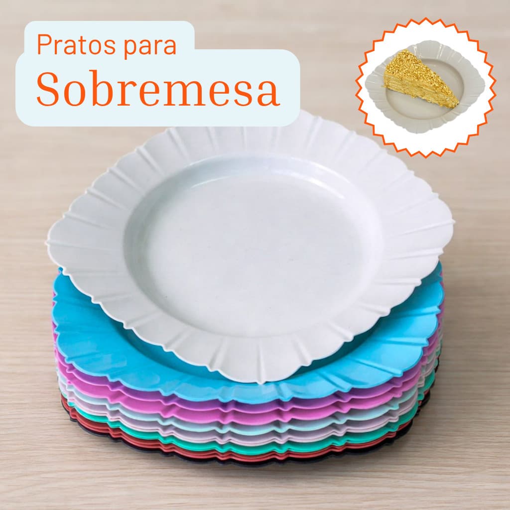 Kit de 10 a 50 Pratos de Plastico Para Sobremesa Reutilizavel Resistente Para Festas Eventos Enxoval