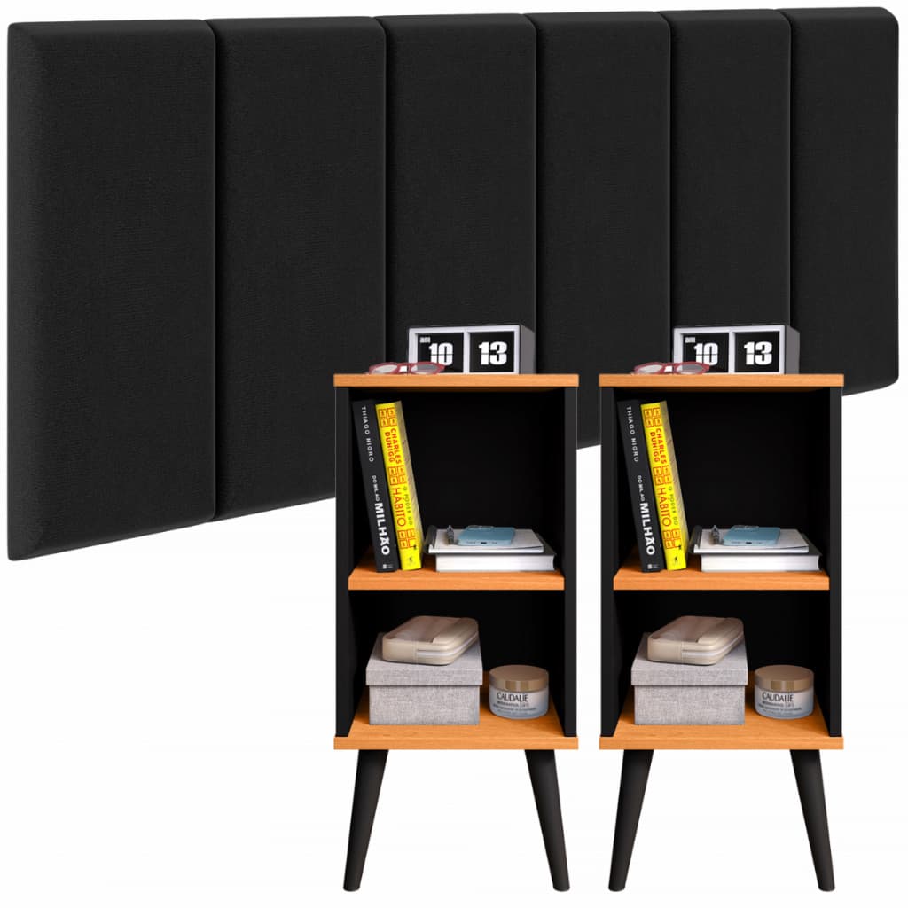 Conjunto kit Cabeceira Modulado Cama Quarto com Mesa de Cabeceira CHARME + módulos Julia com fita VARIAS CORES