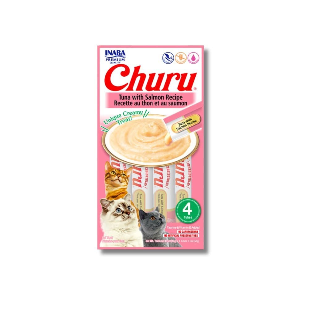 Petisco Sachê Para Gatos Churu 56g - Contém 4 Tubets De 14g Atum com salmão