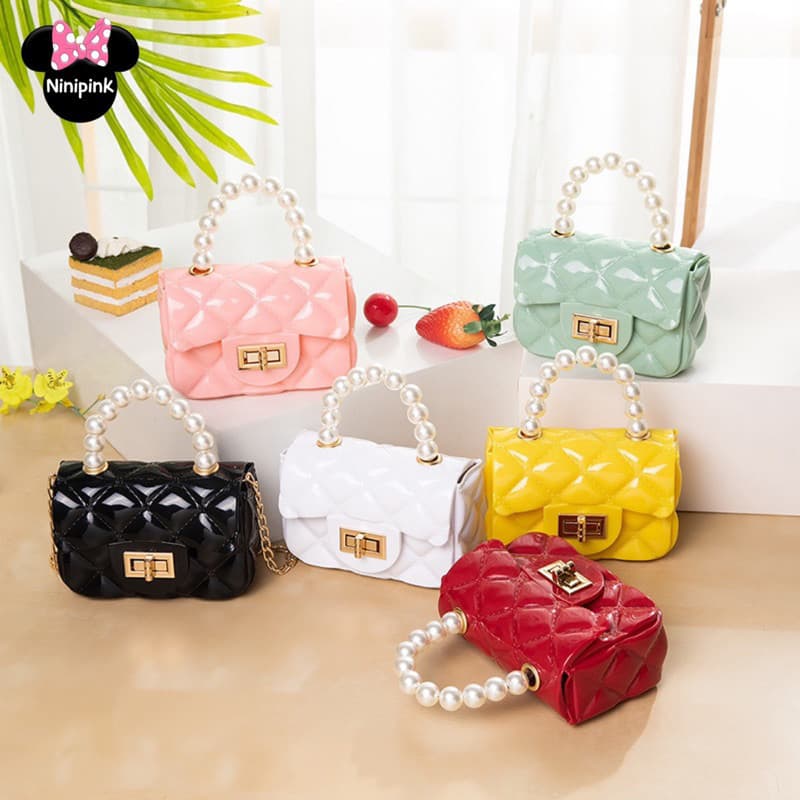 Bolsinha Infantil Mini Bag Blogueirinha Transversal Pérolas Diversas Cores Alça Corrente