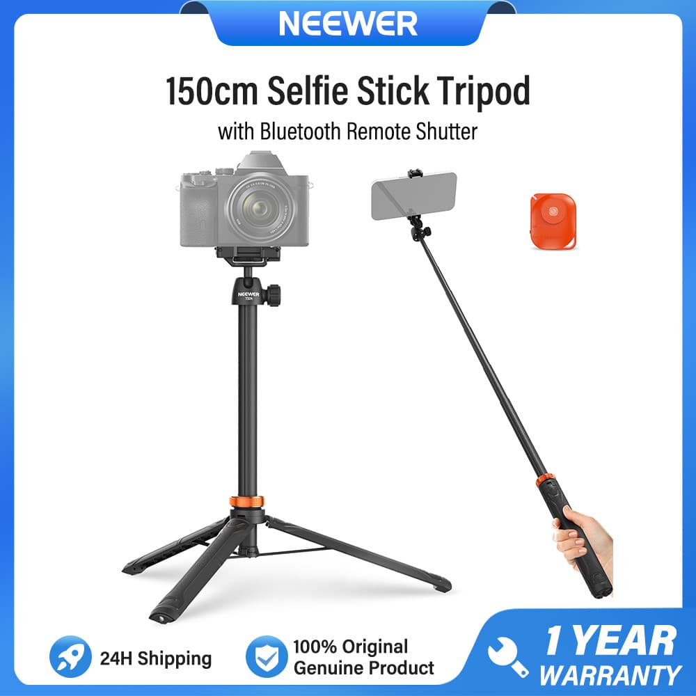 Tripé Para Selfie NEEWER TS04 De 150 Cm Com Obturador Remoto , Clipe 2 Em 1 E 360 ° Cabeça Esférica