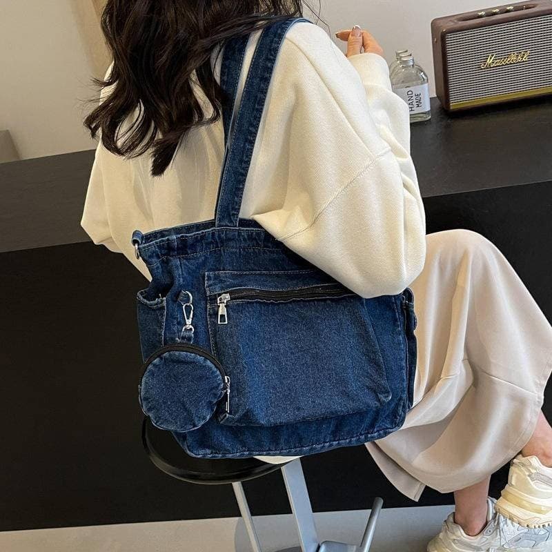Bolsa transversal jeans lisa de grande capacidade para meninas da moda Casual