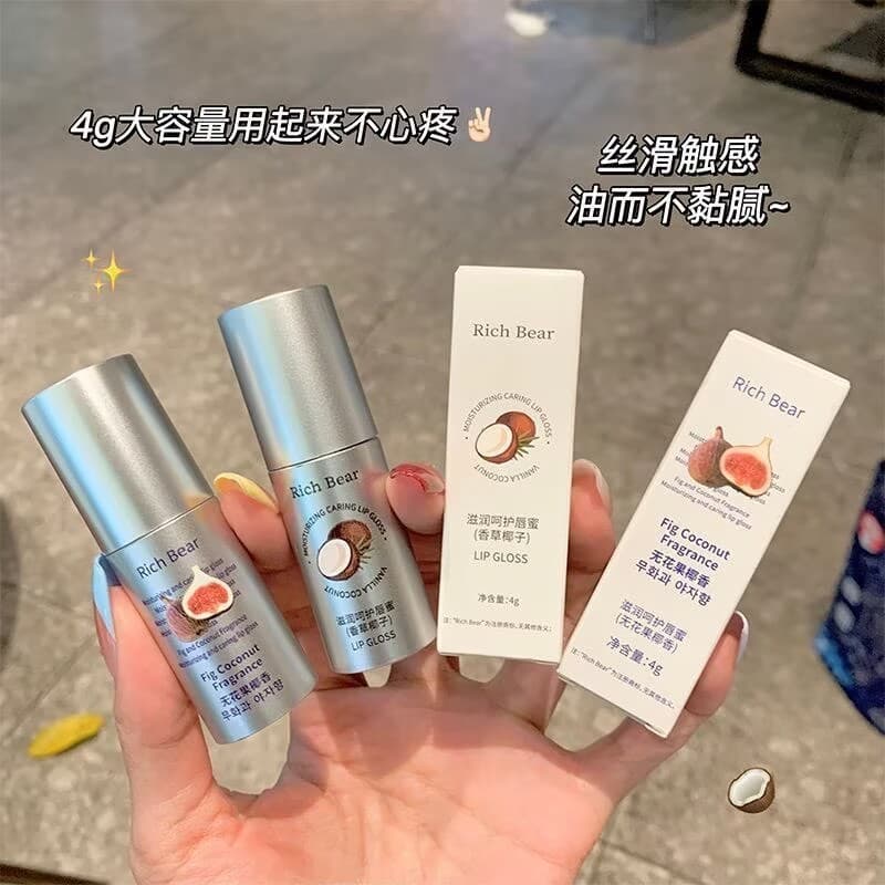 Xiaohongshu recomendado baunilha coco Fig brilho labial bálsamo hidratante hidratante Anti-rachaduras Peeling óleo labia