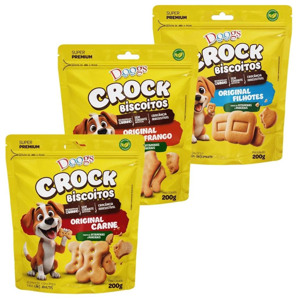 Biscoito Doogs Crock Super Premium Cães Adultos e Filhotes 200/400/600/800g – Saúde Oral e Digestiva